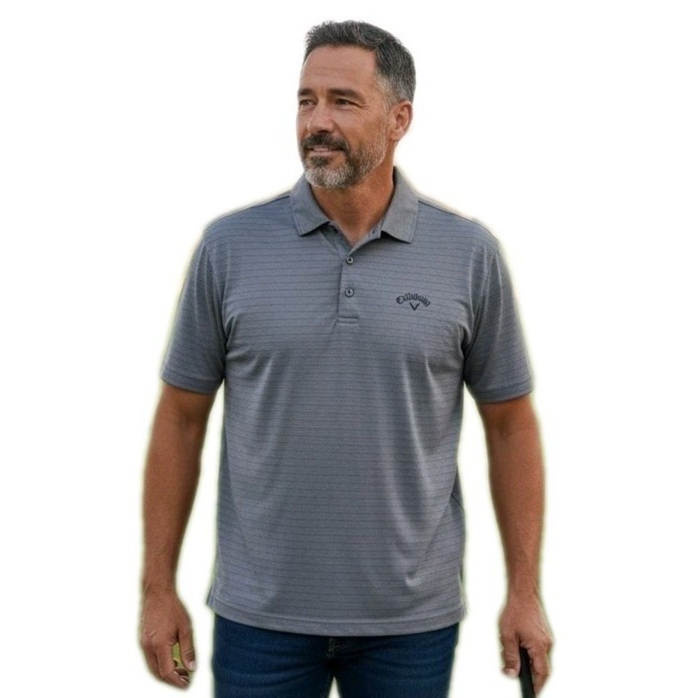 Callaway Opti-Dri Men's Gray Striped Short Sleeve Performance Golf PoloSZ L